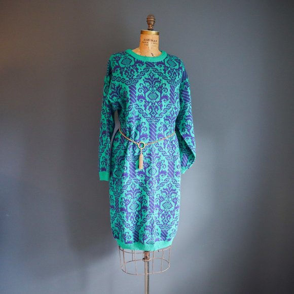 Purple and Green Acrylic Sweater Dress by DAKOTA - Picture 6 of 10
